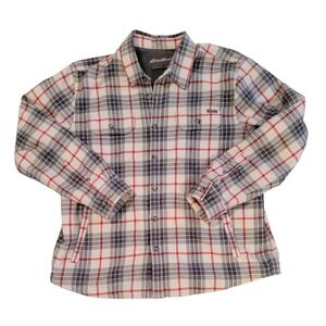 Eddie Bauer Mens Flannel Lined Shirt Jacket Plaid Red Gray XL